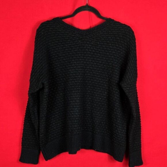 Vince Textured V-Neck Sweater Black Merino Wool Alpaca Camel Blend Size Medium - Picture 5 of 7